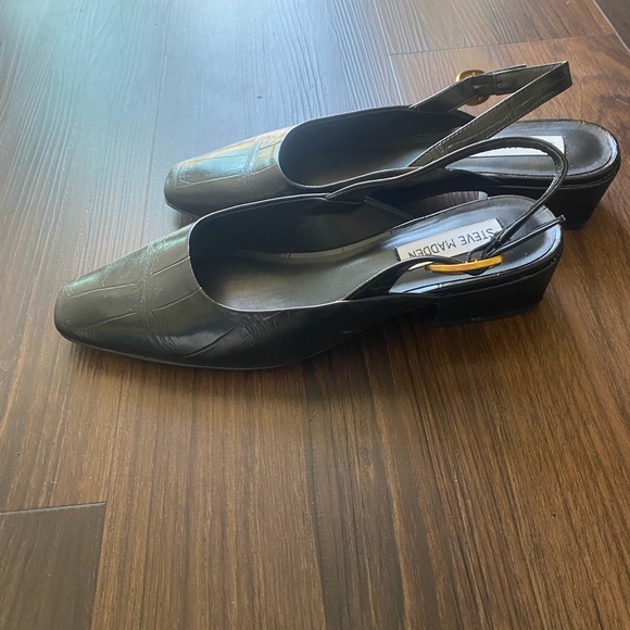 Steve Madden Shoes - Steve Madden Black Croc-Embossed Leather Slingback Mules